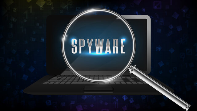 abstract background of notebook computer laptop find spyware software with magnifying glass