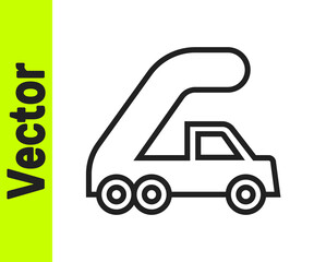 Black line Passenger ladder for plane boarding icon isolated on white background. Airport stair travel. Vector