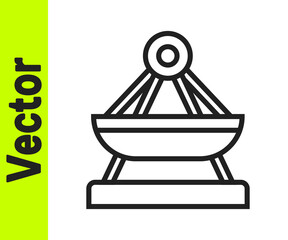 Black line Boat swing icon isolated on white background. Childrens entertainment playground. Attraction riding ship, swinging boat. Amusement park. Vector