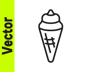 Black line Ice cream in waffle cone icon isolated on white background. Sweet symbol. Vector