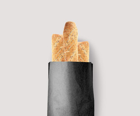 Fresh bread baked with seeds in a kraft paper bag, natural, white or black!