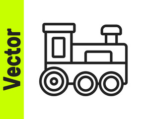 Black line Toy train icon isolated on white background. Vector