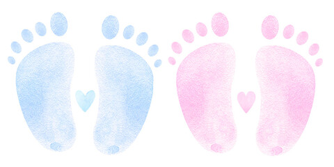 Baby footprints blue and pink watercolor . Welcome Baby Boy. Newborn, It's a boy, hello baby, little one, poster, nursery decor, congratulations card, invitation card, baby shower, birthday party.