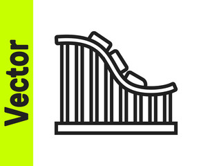 Black line Roller coaster icon isolated on white background. Amusement park. Childrens entertainment playground, recreation park. Vector