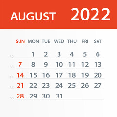 August 2022 Calendar Leaf - Vector Illustration