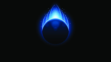 Sun Eclipse Blue Color Fire Dark Background Vector Moon Design Style Space Science Glow Light