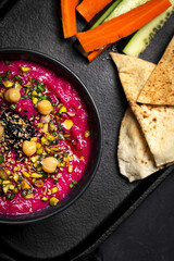 Homemade Beet and Chickpea Hummus with Veggie Crudités
