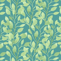 endless pattern with leaves on a green background