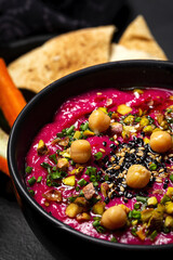 Homemade Beet and Chickpea Hummus with Veggie Crudités