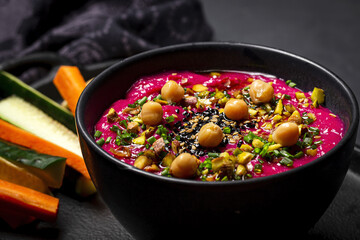 Homemade Beet and Chickpea Hummus with Veggie Crudités