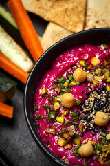 Homemade Beet and Chickpea Hummus with Veggie Crudités