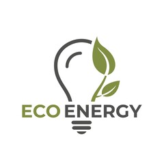 eco energy logo. eco friendly, environment, sustainable and renewable energy symbol. leaves and light bulb color image - obrazy, fototapety, plakaty