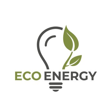 eco energy logo. eco friendly, environment, sustainable and renewable energy symbol. leaves and light bulb color image