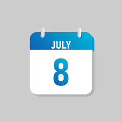 White daily calendar Icon July in a Flat Design style. Easy to edit Isolated vector Illustration.