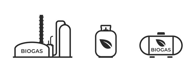 biogas line icon set. gas production and storage symbol. eco friendly industry, environment and alternative energy - obrazy, fototapety, plakaty