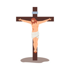 Jesus Christ crucifixion, colour flat vector illustration isolated on white.