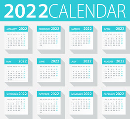 2022 Calendar Green Leaves Set - Vector Illustration