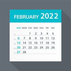 February 2022 Calendar Green Leaf - Vector Illustration