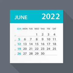 June 2022 Calendar Green Leaf - Vector Illustration