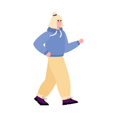 Young woman walking in sport suit, cartoon vector illustration isolated.