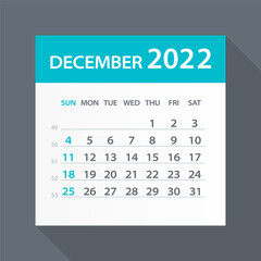 December 2022 Calendar Green Leaf - Vector Illustration