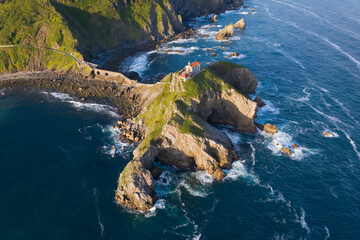Aerial view of the island and the Gaztelugatxe temple. Northern Spain in summer
Manmade way to...