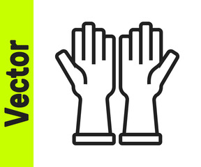 Black line Rubber gloves icon isolated on white background. Latex hand protection sign. Housework cleaning equipment symbol. Vector