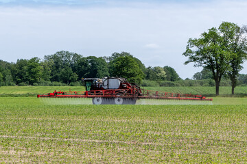 Agricultural sprayer treated just emerging corn