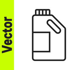 Black line Plastic bottle for laundry detergent, bleach, dishwashing liquid or another cleaning agent icon isolated on white background. Vector