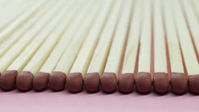 lined up matches dolly shot, close up video. 4K macro
