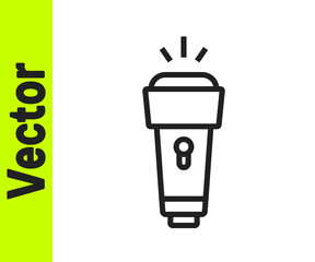 Black line Flashlight icon isolated on white background. Vector