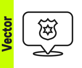 Black line Police badge icon isolated on white background. Sheriff badge sign. Vector