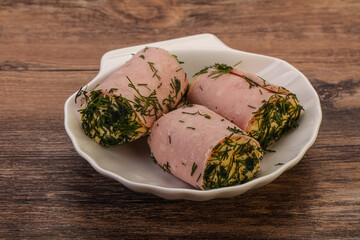 Ham roll with cheese and garlic