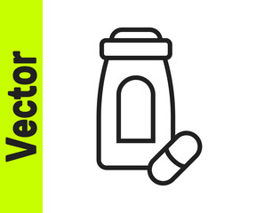 Black line Sedative pills icon isolated on white background. Vector