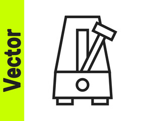 Black line Classic Metronome with pendulum in motion icon isolated on white background. Equipment of music and beat mechanism. Vector