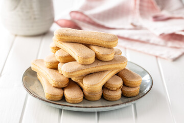 Italian cookie savoiardi. Sweet biscuits. Sponge cookies tiramisu.