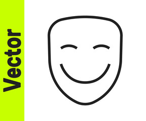 Black line Comedy theatrical mask icon isolated on white background. Vector