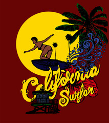 California oceanside beach graphic design vector art