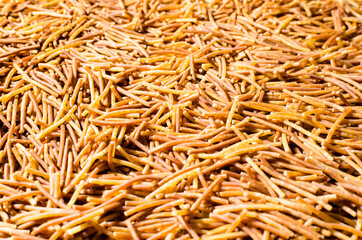 Close-up of cooked polyphosphate noodles