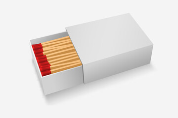 Matchbox template. White banner of boxes with wooden red matches