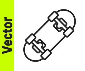 Black line Skateboard icon isolated on white background. Extreme sport. Sport equipment. Vector