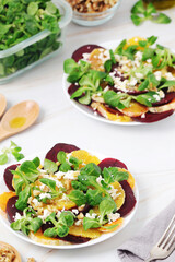 Beetroot and oranges fresh vegetarian salad