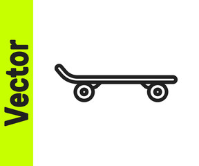 Black line Skateboard icon isolated on white background. Extreme sport. Sport equipment. Vector