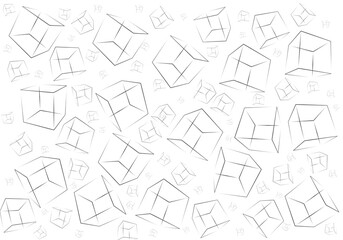 Estampado de cubos trazados en negro sobre fondo blanco