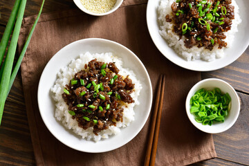 Korean ground beef and rice bowls
