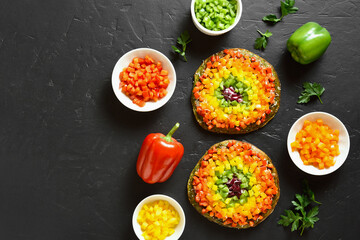 Rainbow veggie bell peppers pizza