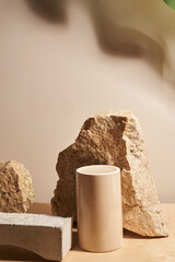 Beige natural background with podium for your product, stones and stage for your product...