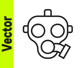 Black line Gas mask icon isolated on white background. Respirator sign. Vector