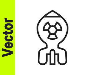 Black line Nuclear bomb icon isolated on white background. Rocket bomb flies down. Vector