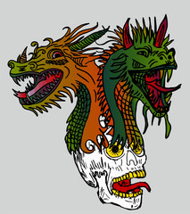 tattoo tribal dragon skull graphic design vector art